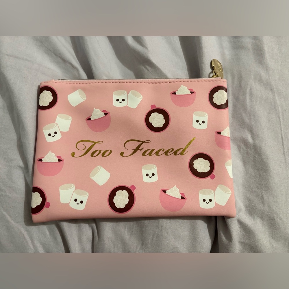 Too Faced Pink and Gold Cosmetic Bag